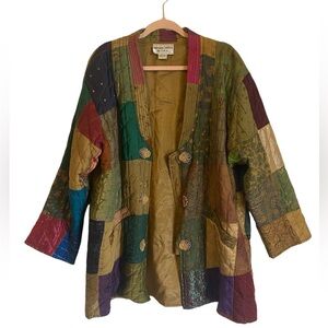 Vintage Patchwork Tapestry Multicolor Boho Hippie Grannycore S.R.G. Jacket L